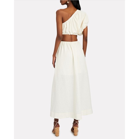 Farm Rio Off White One Shoulder Maxi Dress M Cutout Linen Blend Clean Chic New - Picture 2 of 10